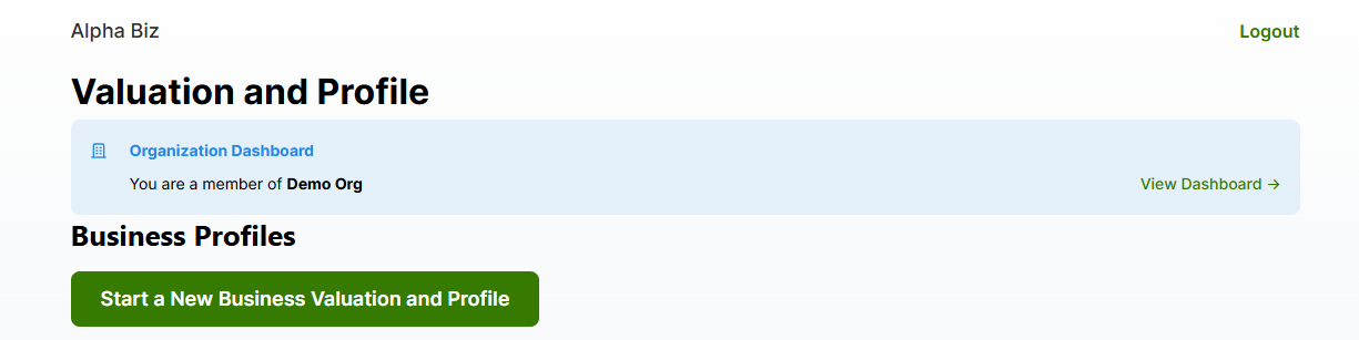 Organization Dashboard Entry